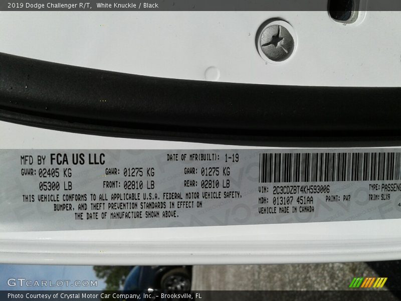 White Knuckle / Black 2019 Dodge Challenger R/T