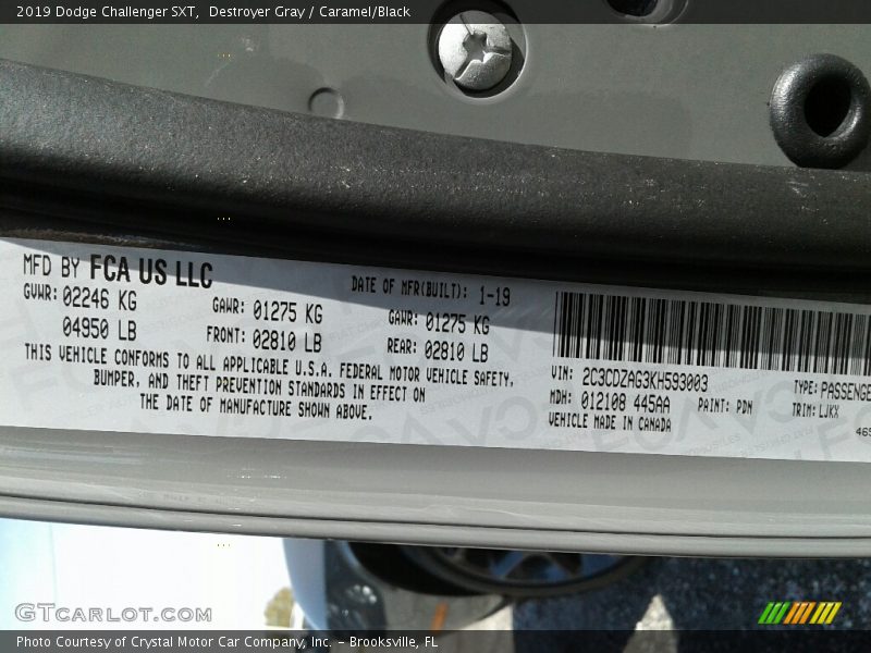 Destroyer Gray / Caramel/Black 2019 Dodge Challenger SXT