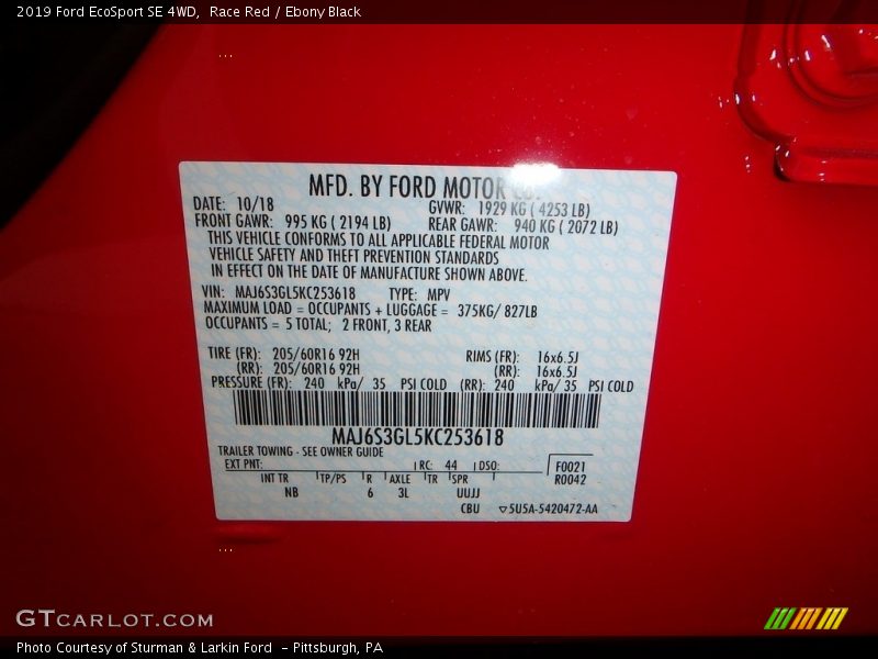 Race Red / Ebony Black 2019 Ford EcoSport SE 4WD