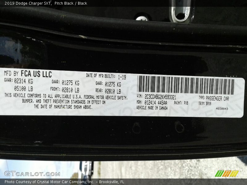 Pitch Black / Black 2019 Dodge Charger SXT