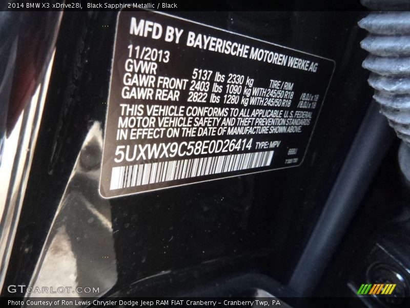 Black Sapphire Metallic / Black 2014 BMW X3 xDrive28i