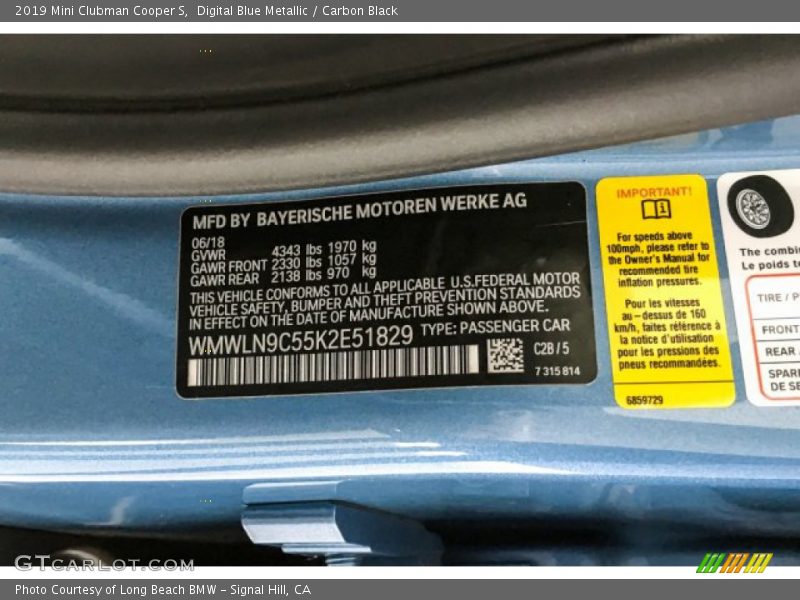 Digital Blue Metallic / Carbon Black 2019 Mini Clubman Cooper S