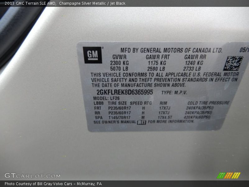 Champagne Silver Metallic / Jet Black 2013 GMC Terrain SLE AWD