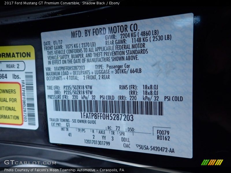Shadow Black / Ebony 2017 Ford Mustang GT Premium Convertible