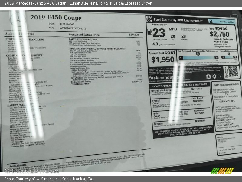 Lunar Blue Metallic / Silk Beige/Espresso Brown 2019 Mercedes-Benz S 450 Sedan