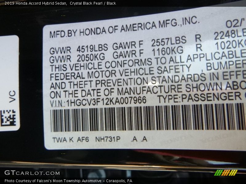 Crystal Black Pearl / Black 2019 Honda Accord Hybrid Sedan