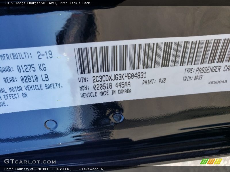 Pitch Black / Black 2019 Dodge Charger SXT AWD