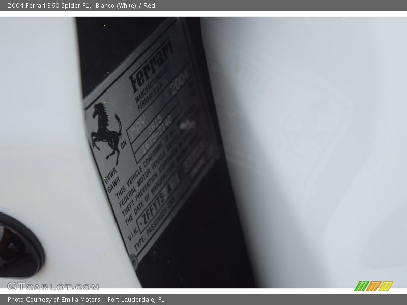 Bianco (White) / Red 2004 Ferrari 360 Spider F1