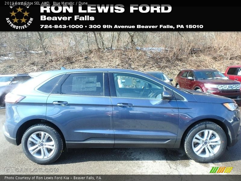 Blue Metallic / Dune 2019 Ford Edge SEL AWD