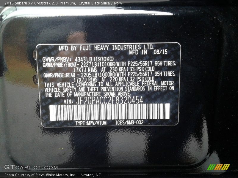 Crystal Black Silica / Ivory 2015 Subaru XV Crosstrek 2.0i Premium