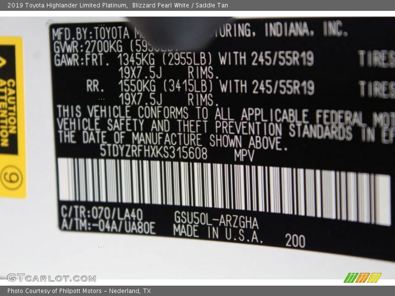 Blizzard Pearl White / Saddle Tan 2019 Toyota Highlander Limited Platinum