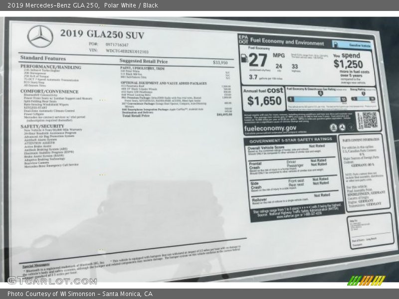 Polar White / Black 2019 Mercedes-Benz GLA 250