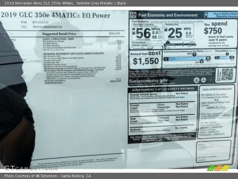 Selenite Grey Metallic / Black 2019 Mercedes-Benz GLC 350e 4Matic