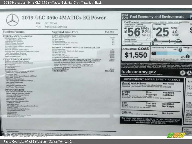 Selenite Grey Metallic / Black 2019 Mercedes-Benz GLC 350e 4Matic