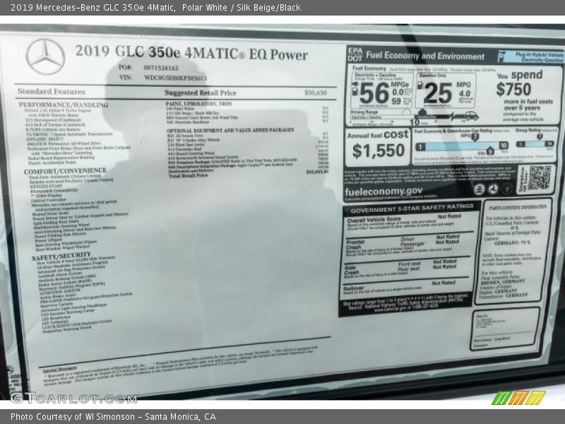 Polar White / Silk Beige/Black 2019 Mercedes-Benz GLC 350e 4Matic