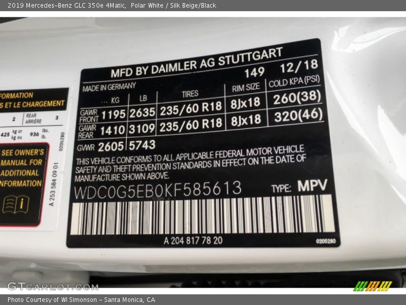 Polar White / Silk Beige/Black 2019 Mercedes-Benz GLC 350e 4Matic