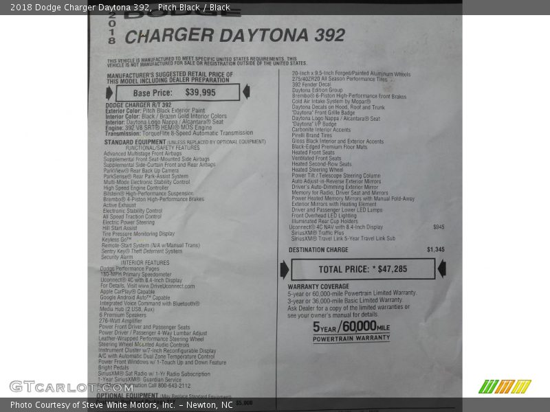 Pitch Black / Black 2018 Dodge Charger Daytona 392