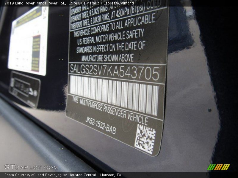 Loire Blue Metallic / Espresso/Almond 2019 Land Rover Range Rover HSE