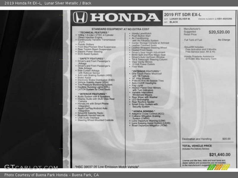 Lunar Silver Metallic / Black 2019 Honda Fit EX-L