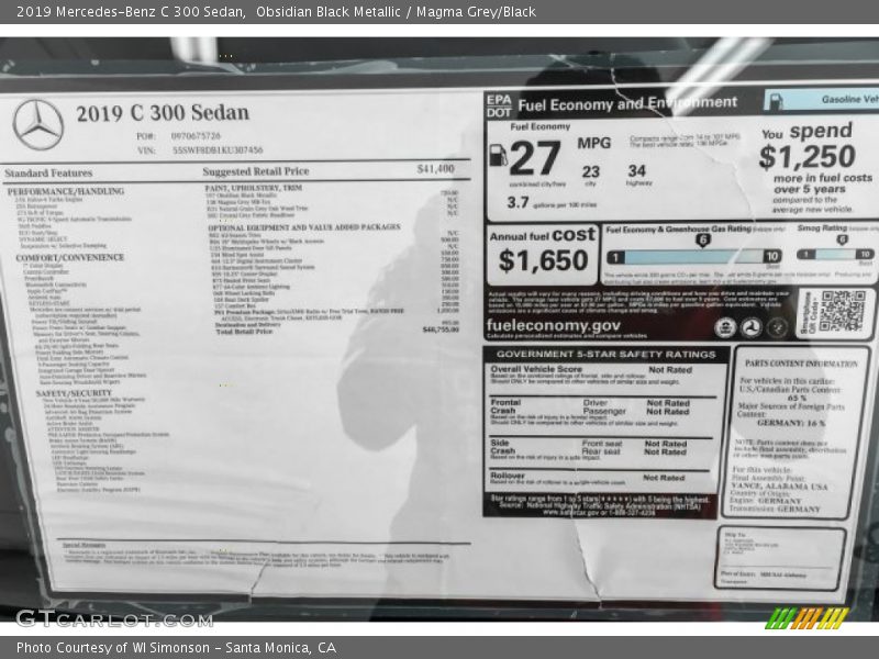 Obsidian Black Metallic / Magma Grey/Black 2019 Mercedes-Benz C 300 Sedan