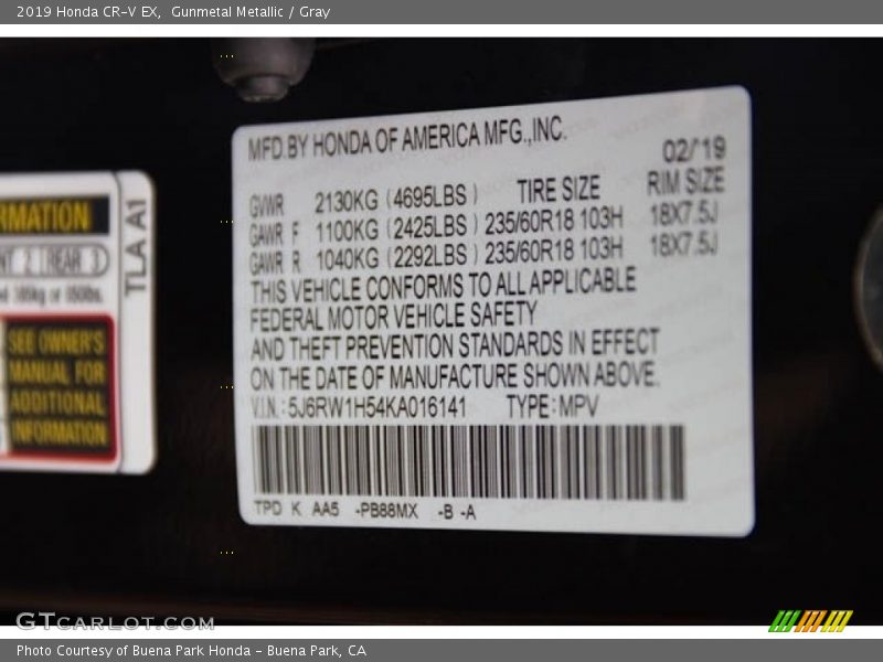 Gunmetal Metallic / Gray 2019 Honda CR-V EX