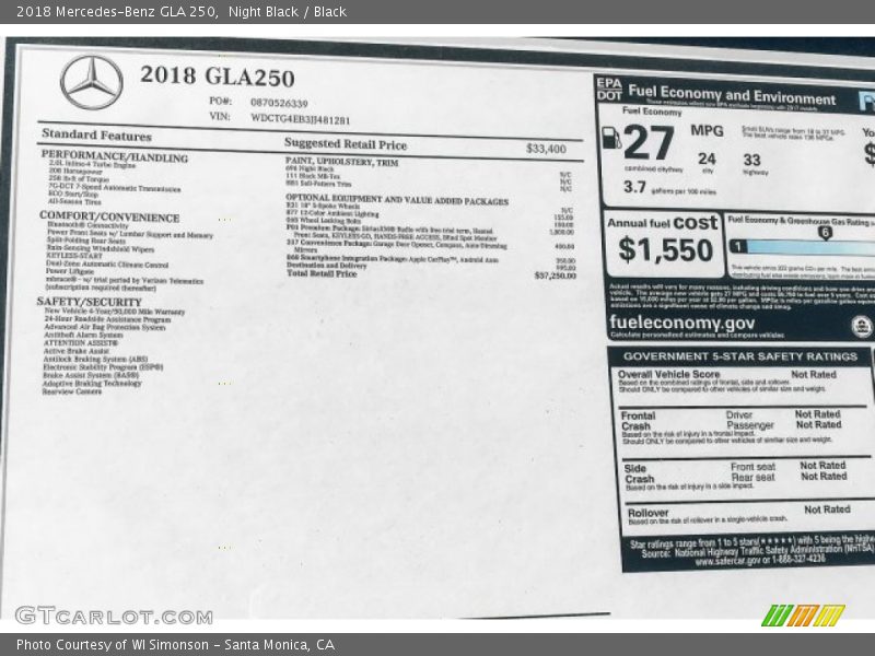 Night Black / Black 2018 Mercedes-Benz GLA 250