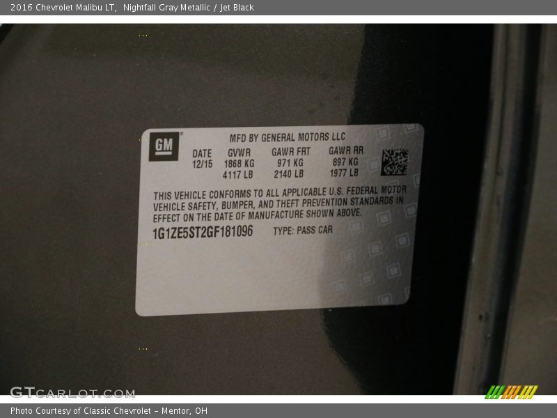 Nightfall Gray Metallic / Jet Black 2016 Chevrolet Malibu LT