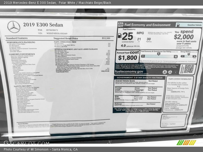 Polar White / Macchiato Beige/Black 2019 Mercedes-Benz E 300 Sedan