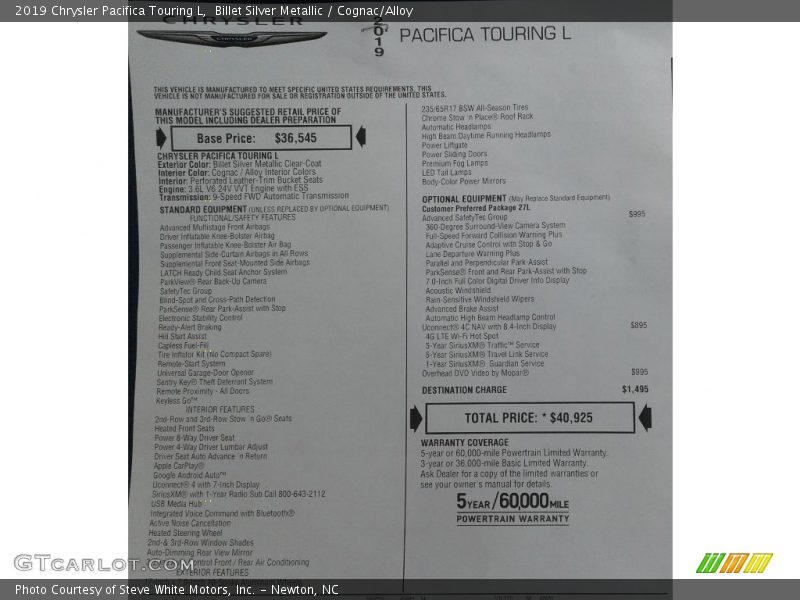Billet Silver Metallic / Cognac/Alloy 2019 Chrysler Pacifica Touring L