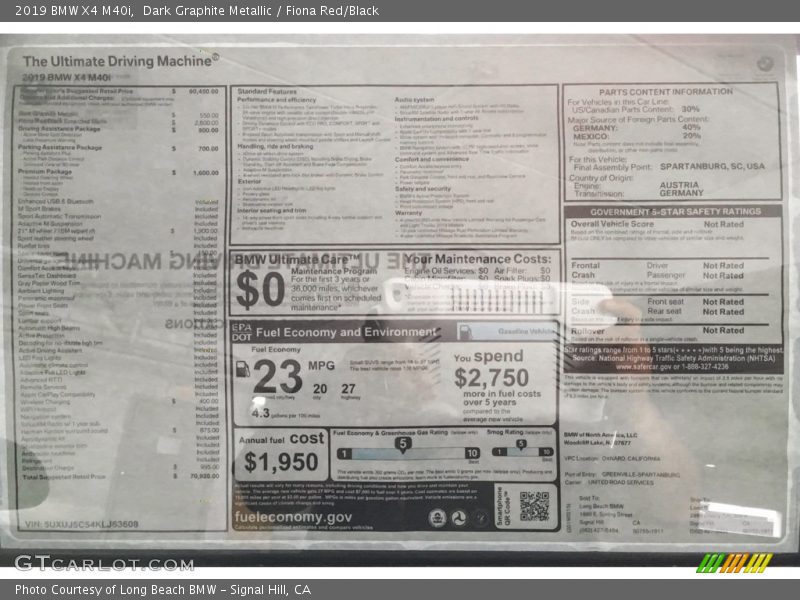 Dark Graphite Metallic / Fiona Red/Black 2019 BMW X4 M40i