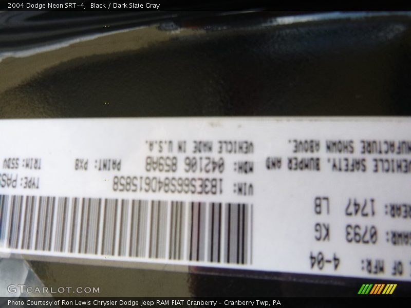Black / Dark Slate Gray 2004 Dodge Neon SRT-4