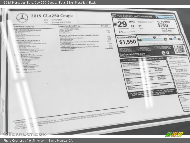 Polar Silver Metallic / Black 2019 Mercedes-Benz CLA 250 Coupe