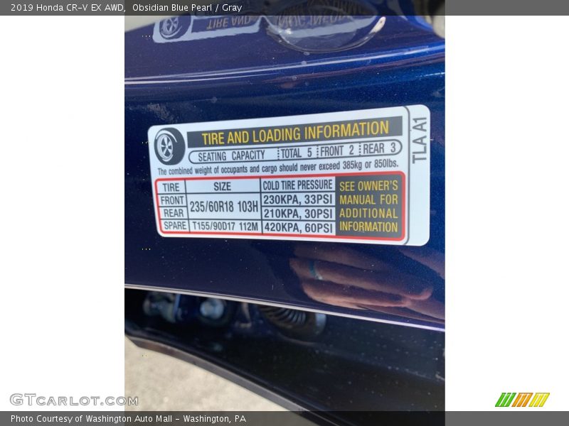 Obsidian Blue Pearl / Gray 2019 Honda CR-V EX AWD