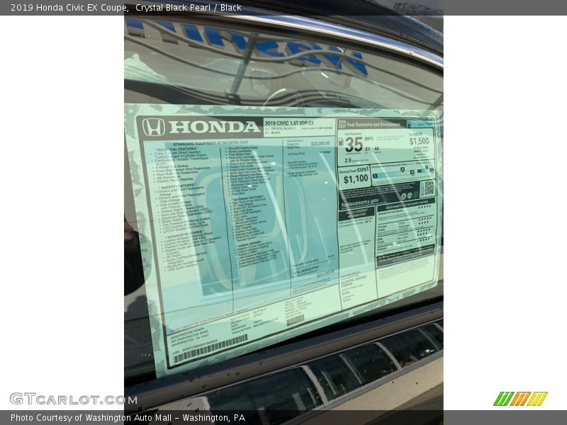 Crystal Black Pearl / Black 2019 Honda Civic EX Coupe