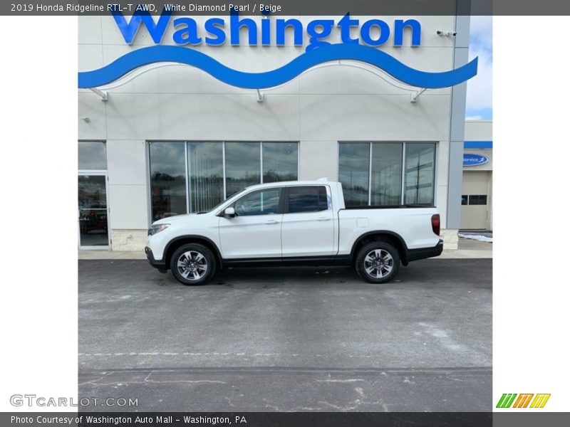 White Diamond Pearl / Beige 2019 Honda Ridgeline RTL-T AWD