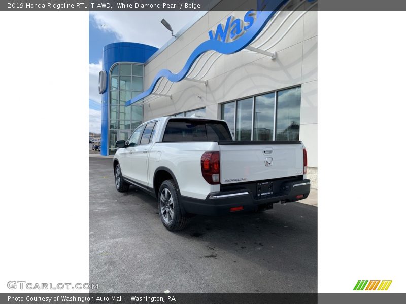 White Diamond Pearl / Beige 2019 Honda Ridgeline RTL-T AWD