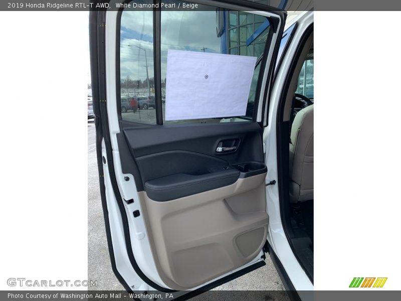White Diamond Pearl / Beige 2019 Honda Ridgeline RTL-T AWD