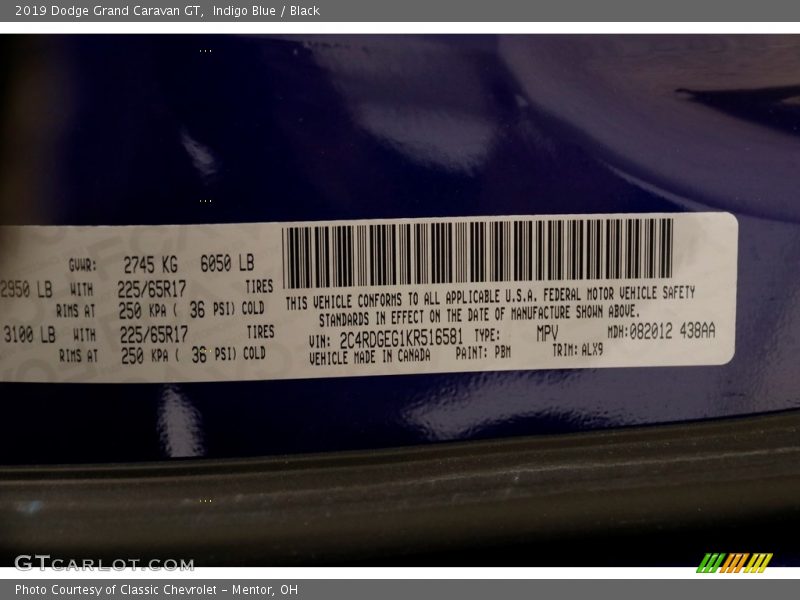 Indigo Blue / Black 2019 Dodge Grand Caravan GT