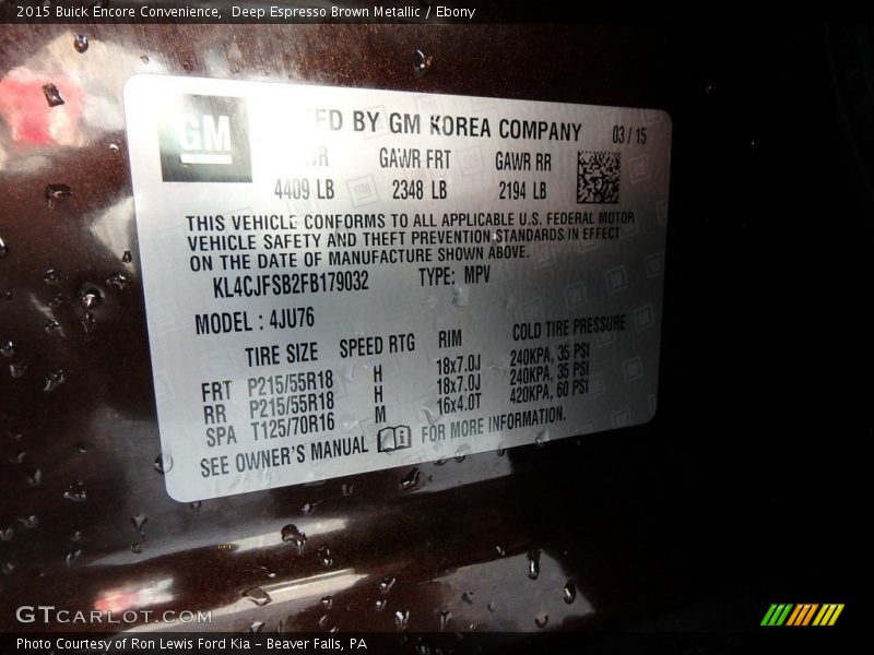 Deep Espresso Brown Metallic / Ebony 2015 Buick Encore Convenience