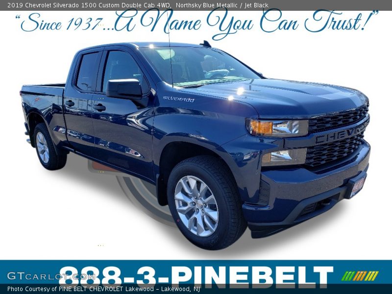 Northsky Blue Metallic / Jet Black 2019 Chevrolet Silverado 1500 Custom Double Cab 4WD