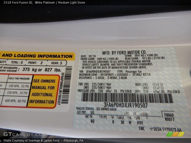 White Platinum / Medium Light Stone 2018 Ford Fusion SE