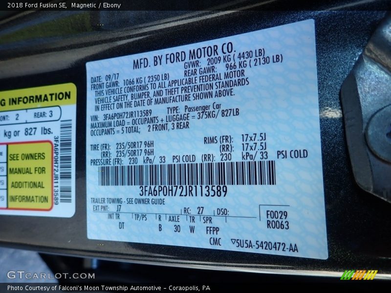 Magnetic / Ebony 2018 Ford Fusion SE