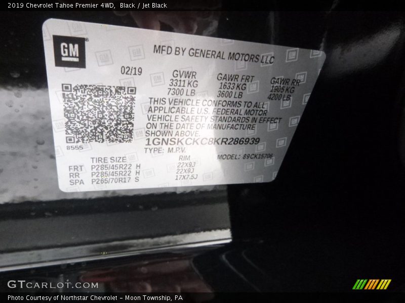 Black / Jet Black 2019 Chevrolet Tahoe Premier 4WD