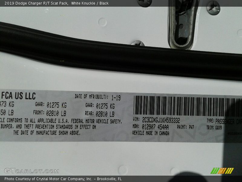 White Knuckle / Black 2019 Dodge Charger R/T Scat Pack