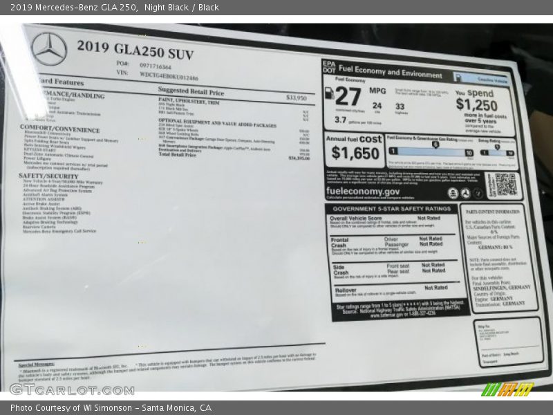 Night Black / Black 2019 Mercedes-Benz GLA 250