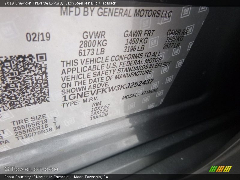 Satin Steel Metallic / Jet Black 2019 Chevrolet Traverse LS AWD