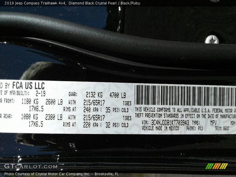 Diamond Black Crystal Pearl / Black/Ruby 2019 Jeep Compass Trailhawk 4x4