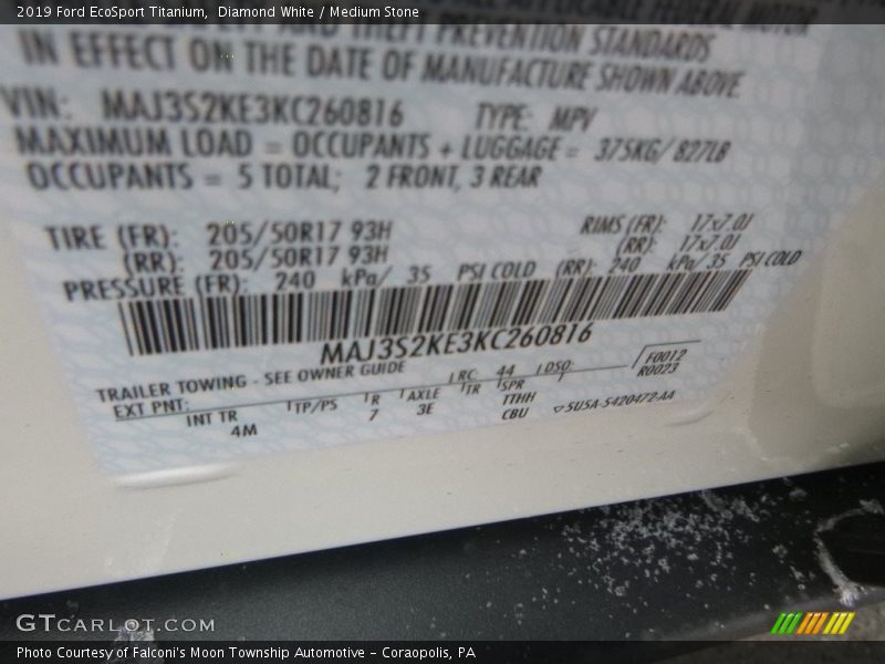 Diamond White / Medium Stone 2019 Ford EcoSport Titanium