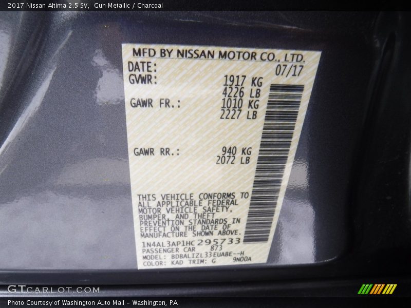 Gun Metallic / Charcoal 2017 Nissan Altima 2.5 SV