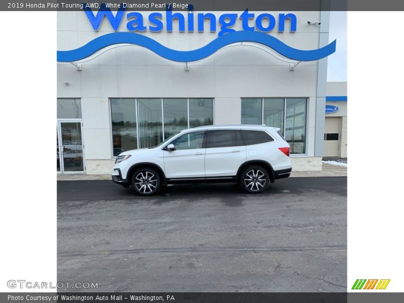 White Diamond Pearl / Beige 2019 Honda Pilot Touring AWD